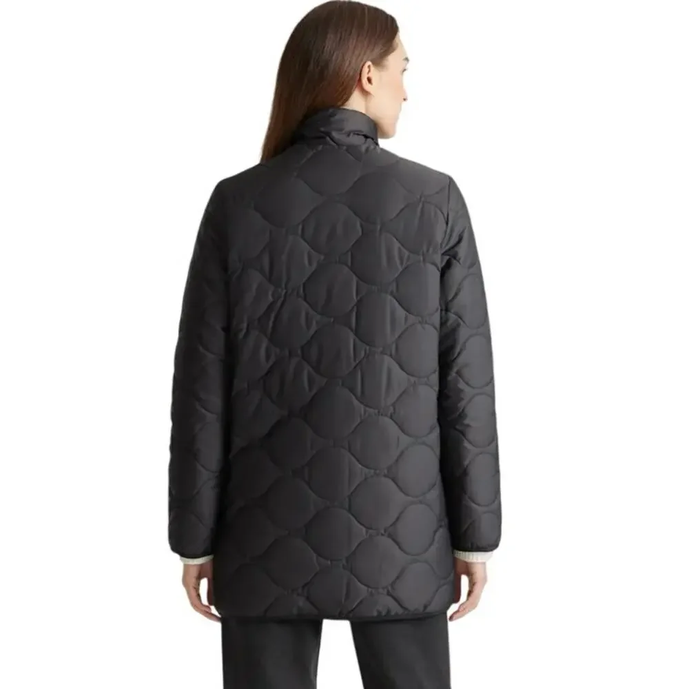 New Quince Women’s Medium Featherless Quilted Long Puffer Jacket Black Gold Y2K